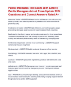 Publix Managers Test Exam 2024 Latest |  Publix Managers Actual Exam Update 2024  Questions and Correct Answers Rated A+ | Verified Publix Managers  ExamLatest 2024 Quiz with Accurate Solutions Aranking 