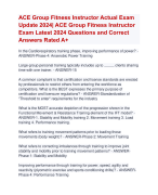 ACE Group Fitness Instructor Actual Exam Update 2024 | ACE Group Fitness Instructor  Exam Latest 2024 Questions and Correct  Answers Rated A+ | Certified ACE Group Fitness Instructor Actual Exam Update 2024 Quiz with Accurate Solutions Aranking Allpass 
