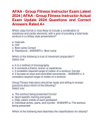 AFAA - Group Fitness Instructor Exam Latest  2024 | AFAA - Group Fitness Instructor Actual  Exam Update 2024 Questions and Correct  Answers Rated A+ | Verified AFAA - Group Fitness Instructor Exam 2024 Quiz  and Accurate Solutions Aranking Allpass