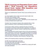 TDLR Licensing and Regulation Exam Latest  2024 | TDLR Licensing and Regulations  Actual Exam Update 2024 Questions and  Correct Answers Rated A+ | Verified TDLR Licensing and Regulation Exam Update Latest  2024 Quiz with Accurate Solutions Aranking AndAll Pass