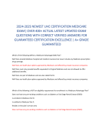 2024-2025 NEWEST UHC CERTIFICATION MEDICARE  EXAM| OVER 400+ ACTUAL LATEST UPDATED EXAM  QUESTIONS WITH CORRECT VERIFIED ANSWERS FOR  GUARANTEED CERTIFICATION EXCELLENCE | A+ GRADE  GUARANTEED 