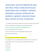 TEXAS REAL ESTATE PRINCIPLES 2024-2025 REAL FINAL EXAM 500 DETAILED QUESTIONS WITH CORRECT VERIFIED ANSWERS ALREADY APPROVED BY EXPERTS | NEWEST UPDATED TEXAS REAL ESTATE ACTUAL EXAM 2024!!