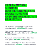 KAPLAN MEDICAL  SURGICAL  COMPREHENSIVE A AND  B QUESTIONS AND  ANSWERS !!REAL EXAM!!!  REAL EXAM!!!