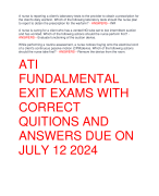 ATI FUNDALMENTAL EXIT EXAMS WITH  CORRECT  QUITIONS AND  ANSWERS DUE ON  JULY 12 2024