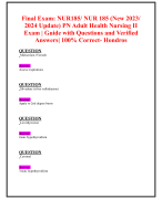 Final Exam: NUR185/ NUR 185 (New 2023/ 2024 Update) PN Adult Health Nursing II Exam | Guide with Que