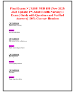 Final Exam: NUR185/ NUR 185 (New 2023/ 2024 Update) PN Adult Health Nursing II Exam | Guide with Questions and Verified Answers| 100% Correct- Hondros