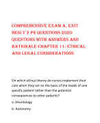 Comprehensive Exam A, EXIT  HESI v 2 PN Questions 2020  questions with answers and  rationale-Chapter 11: Ethical  and Legal Considerations