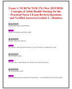 Exam 1: NUR176/ NUR 176 (New 2023/2024) Concepts of Adult Health Nursing for the Practical Nurse I Exam Review| Complete Guide with Questions and Verified Answers| 100% Correct - Hondros