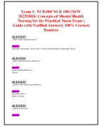 Exam 1: NUR180/ NUR 180 (NEW 2023/2024) Concepts of Mental Health Nursing for the Practical Nurse Exam | Guide with Verified Answers| 100% Correct| Hondros