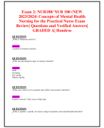 Exam 2: NUR180/ NUR 180 (NEW 2023/2024) Concepts of Mental Health Nursing for the Practical Nurse Exam Review| Questions and Verified Answers| GRADED A| Hondros