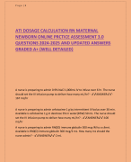 ATI DOSAGE CALCULATION RN MATERNAL  NEWBORN ONLINE PRCTICE ASSESSMENT 3.0  QUESTIONS 2024-2025 AND UPDATED ANSWERS  GRADED A+ 
