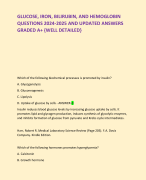 GLUCOSE, IRON, BILIRUBIN, AND HEMOGLOBIN QUESTIONS 2024-2025 AND UPDATED ANSWERS  GRADED A+ 