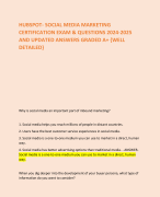 HUBSPOT- SOCIAL MEDIA MARKETING  CERTIFICATION EXAM & QUESTIONS 2024-2025  AND UPDATED ANSWERS GRADED A+ HUBSPOT- SOCIAL MEDIA MARKETING  CERTIFICATION EXAM & QUESTIONS 2024-2025  AND UPDATED ANSWERS GRADED A+ 