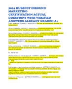 2024 HUBSPOT INBOUND MARKETING CERTIFICATION ACTUAL QUESTIONS WITH VERIFIED ANSWERS ALREADY GRADED A+ 