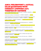 AMCA PHLEBOTOMY 2 ACTUAL EXAM QUESTIONS WITH CORRECT ANSWERS 100% VERIFIED BY EXPERTS