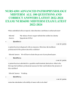 NURS 6501 ADVANCED PATHOPHYSIOLOGY  MIDTERM  ALL 100 QUESTIONS AND   CORRECT ANSWERS LATEST 2022-2024  EXAM/ NURS6501 MIDTERM EXAM LATEST  2022-2024