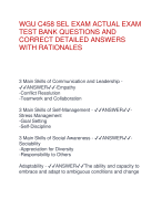 WGU C458 SEL EXAM ACTUAL EXAM  TEST BANK QUESTIONS AND  CORRECT DETAILED ANSWERS  WITH RATIONALES 3 Main Skills of Communication and Leadership - ✔✔ANSWER✔✔-Empathy -Conflict Resolution -Teamwork and Collaboration