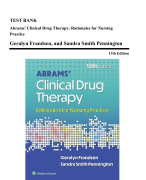 Test Bank - Abrams’ Clinical Drug Therapy-Rationales for Nursing Practice, 13th Edition (Frandsen, 2025)