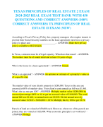 TEXAS PRINCIPLES OF REAL ESTATE 2 EXAM  2024-2025 REAL EXAM TEST BANK WITH 450  QUESTIONS AND CORRECT ANSWERS (100%  CORRECT ANSWERS) TX PRINCIPLES OF REAL  ESTATE II EXAM (NEW)