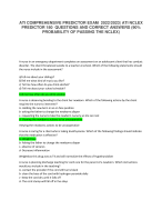 ATI COMPREHENSIVE PREDICTOR EXAM  2022/2023| ATI NCLEX  PREDICTOR 180  QUESTIONS AND CORRECT ANSWERS (90%  PROBABILITY OF PASSING THE NCLEX)