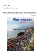 Test Bank - Biochemistry-A Short Course, 4th Edition (Tymoczko, 2019)