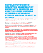 NEW HUBSPOT INBOUND MARKETING CERTIFICATION EXAM PART 2 COMPLETE 450 QUESTIONS WITH ANSWERS (VERIFIED ANSWERS) BY EXPERTS ALREADY GRADED A+ 2024-2025