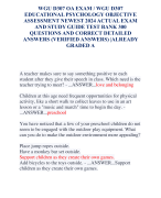 WGU D307 OA EXAM / WGU D307 EDUCATIONAL PSYCHOLOGY OBJECTIVE  ASSESSMENT NEWEST 2024 ACTUAL EXAM  AND STUDY GUIDE TEST BANK 300 QUESTIONS AND CORRECT DETAILED  ANSWERS (VERIFIED ANSWERS) |ALREADY  GRADED A
