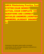 AMCA Phlebotomy Practice Test  SYSTEM EXAM NEWEST  ACTUAL EXAM COMPLETE 100  QUESTIONS AND CORRECT  DETAILED ANSWERS (VERIFIED  ANSWERS) |ALREADY GRADED  A+