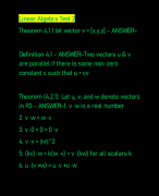 Linear Algebra Test 2 Theorem 4.1.1 let vector v = [x,y,z] - ANSWER-    Definition 4.1 - ANSWER-Two vectors u & v are parallel if there is some non-zero constant c such that u = cv    Theorem (4.2.1): Let u, v, and w denote vectors in R3 - ANSWER-1. v ·w is a real numbe