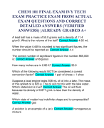 CHEM 101 FINAL EXAM IVY TECH EXAM PRACTICE EXAM FROM ACTUAL EXAM QUESTIONS AND CORRECT DETAILED ANSWERS (VERIFIED ANSWERS) |ALREADY GRADED A+