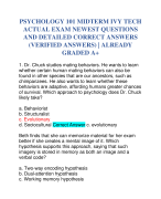 PSYCHOLOGY 101 MIDTERM IVY TECH ACTUAL EXAM NEWEST QUESTIONS AND DETAILED CORRECT ANSWERS (VERIFIED ANSWERS) | ALREADY GRADED A+