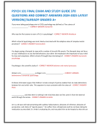 PSYCH 101 FINAL EXAM AND STUDY GUIDE 370  QUESTIONS AND CORRECT ANSWERS 2024-2025 LATEST  VERSION//ALREADY GRADED A+