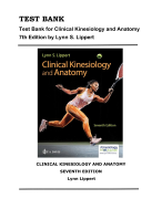 Test Bank For Clinical Kinesiology and Anatomy, 7th Edition, Lynn Lippert, 9781719644525, (CHAPTERS 1-21)