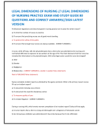 LEGAL DIMENSIONS OF NURSING // LEGAL DIMENSIONS  OF NURSING PRACTICE EXAM AND STUDY GUIDE 80  QUESTIONS AND CORRECT ANSWERS//2024 LATEST  VERSION