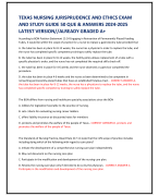 TEXAS NURSING JURISPRUDENCE AND ETHICS EXAM  AND STUDY GUIDE 50 QUE & ANSWERS 2024-2025  LATEST VERSION//ALREADY GRADED A+