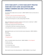 STATE FOOD SAFETY // STATE FOOD SAFETY PRACTICE  EXAM AND STUDY GUIDE 160 QUESTIONS AND  CORRECT ANSWERS 2024-2025 LATEST//ALREADY  GRADED A