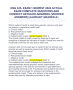 NSG 325- EXAM 1 NEWEST 2024 ACTUAL  EXAM COMPLETE QUESTIONS AND  CORRECT DETAILED ANSWERS (VERIFIED  ANSWERS) |ALREADY GRADED A+