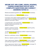 NRCME DOT: WELCOME, VISION, HEARING,  CARDIO EXAM PRACTICE KIT WITH  COMPLETE QUESTIONS AND CORRECT  ANSWERS RATED A+
