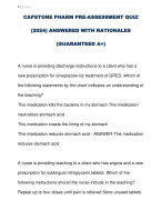 CAPSTONE PHARM PRE-ASSESSMENT QUIZ  (2024) ANSWERED WITH RATIONALES  (GUARANTEED A+) 