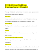 RE (Real Estate) Final Exam Questions/Answers (Graded A)