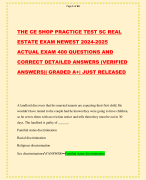 THE CE SHOP PRACTICE TEST SC REAL ESTATE EXAM NEWEST 2024-2025 ACTUAL EXAM 400 QUESTIONS AND CORRECT DETAILED ANSWERS (VERIFIED ANSWERS)| GRADED A+| JUST RELEASED