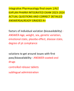 Integrative Pharmacology final exam 1/4// KAPLAN PHARM INTEGRATED EXAM 2023-2024  ACTUAL QUESTIONS AND CORRECT DETAILED  ANSWERSALREADY GRADED A+