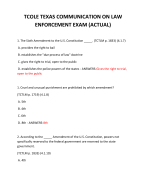 TCOLE TEXAS COMMUNICATION ON LAW ENFORCEMENT EXAM (ACTUAL) 2024 QUESTIONS AND ANSWERS 