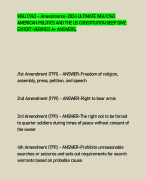 WGU C963 – Amendments- 2024 ULTIMATE WGU C963  AMERICAN POLITICS AND THE US CONSTITUTION DEEP DIVE:  EXPERT-VERIFIED A+ ANSWERS, /1st Amendment (1791) - ANSWER-Freedom of religion,  assembly, press, petition, and speech 2nd Amendment (1791) - ANSWER-Right to bear arms 3rd Amendment (1791) - ANSWER-The right not to be forced  to quarter soldiers during times of peace without consent of  the owner