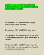 WGU C963 – Amendments- 2024 ULTIMATE WGU C963  AMERICAN POLITICS AND THE US CONSTITUTION DEEP DIVE:  EXPERT-VERIFIED A+ ANSWERS, /1st Amendment (1791) - ANSWER-Freedom of religion,  assembly, press, petition, and speech 2nd Amendment (1791) - ANSWER-Rig