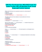 ABO Pre-Test Exam New 2024-2025 Exam New  Latest Version with All Questions from Actual  Exam and Correct Answers
