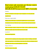 Real estate sale associate pre license course exam prep (GOLD COAST HIGHLIGHTS)|Answered 100% Correctly