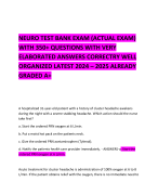 NEURO TEST BANK EXAM (ACTUAL EXAM) WITH 350+ QUESTIONS WITH VERY ELABORATED ANSWERS CORRECTRY WELL ORGANIZED LATEST 2024 – 2025 ALREADY GRADED A+  