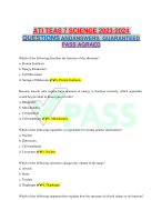 ATI TEAS 7 SCIENCE 2023-2024 QUESTIONS ANDANSWERS GUARANTEED  PASS AGRAED Which of the following describes the function of the ribosome? a. Protein Synthesis b. Energy Production c. Cell Movement d. Storage of Molecules ✔✔a. Protein Synthesis Because 