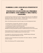 FLORIDA LAWS AND RULES PERTINENT TO INSURANCE EXAM WITH ALL POSSIBLE  QUESTIONS AND CORRECT SOLUTIONS/ (AGRADE)